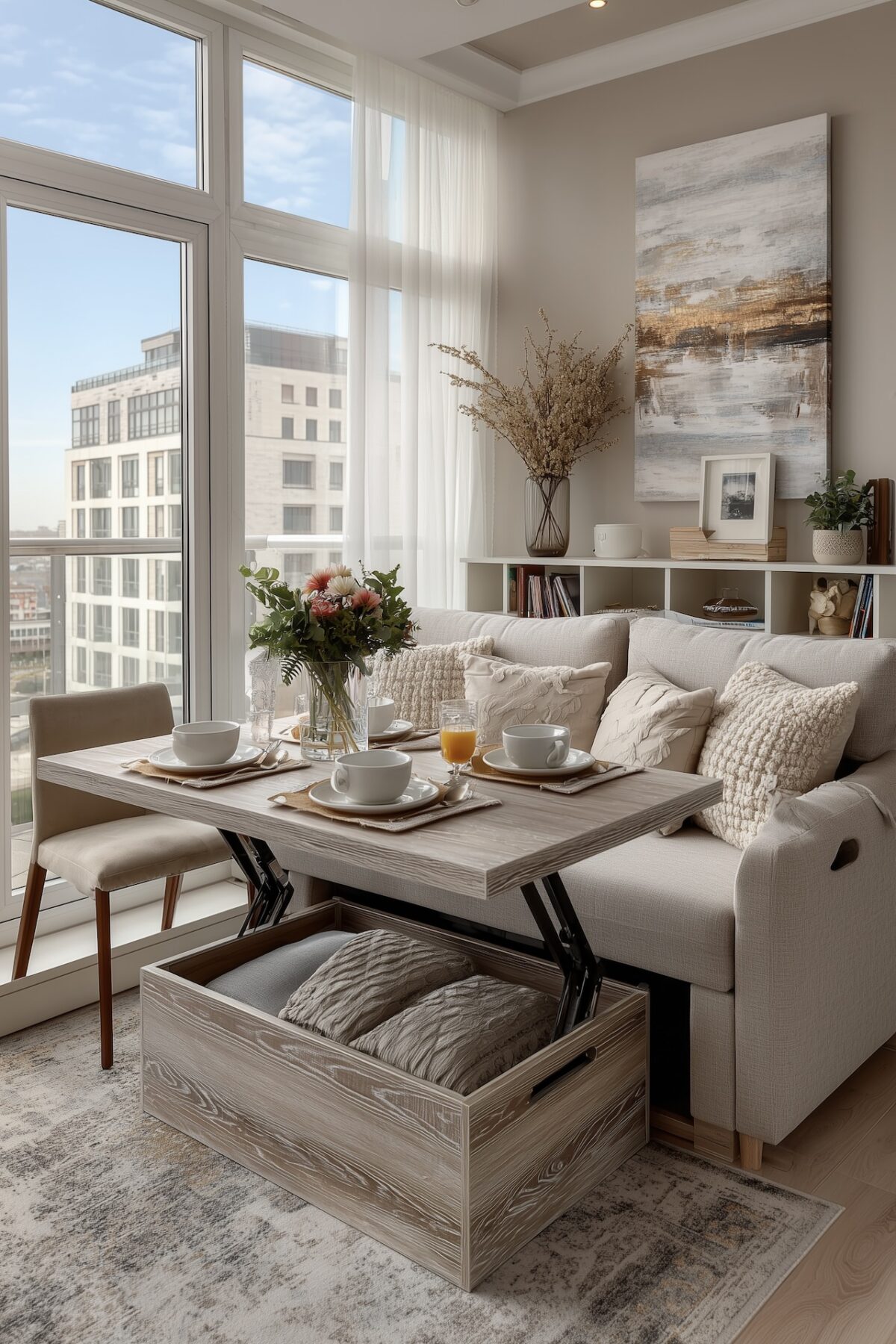 table basse transformable repas coffre ajustable hauteur