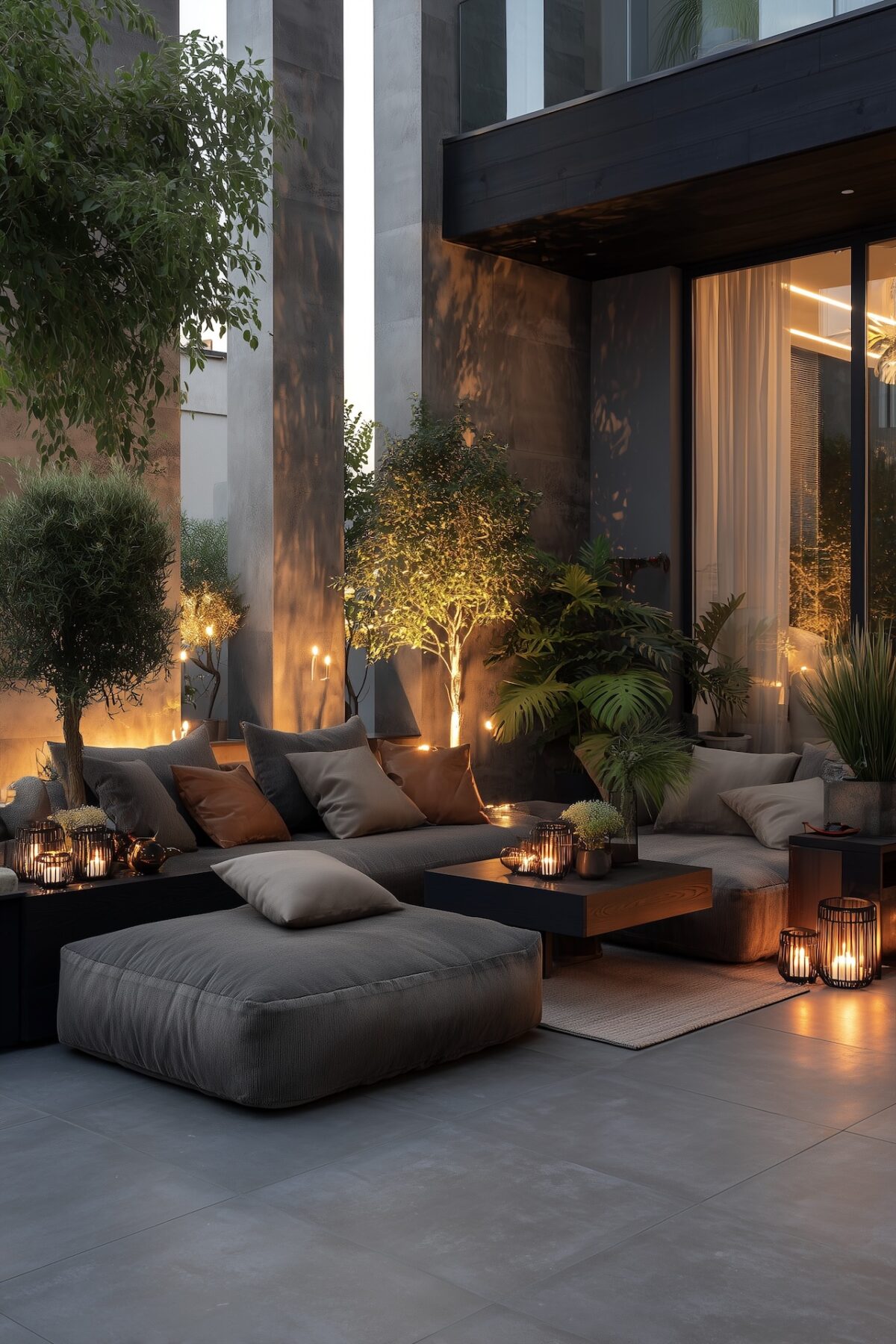 Terrasse contemporaine éclairage extérieur ambiance cosy