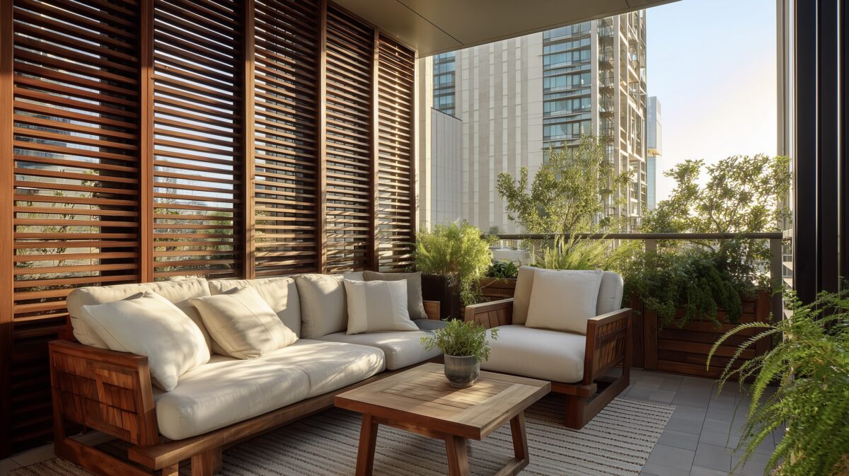 terrasse urbaine brise-vue bois extérieur moderne