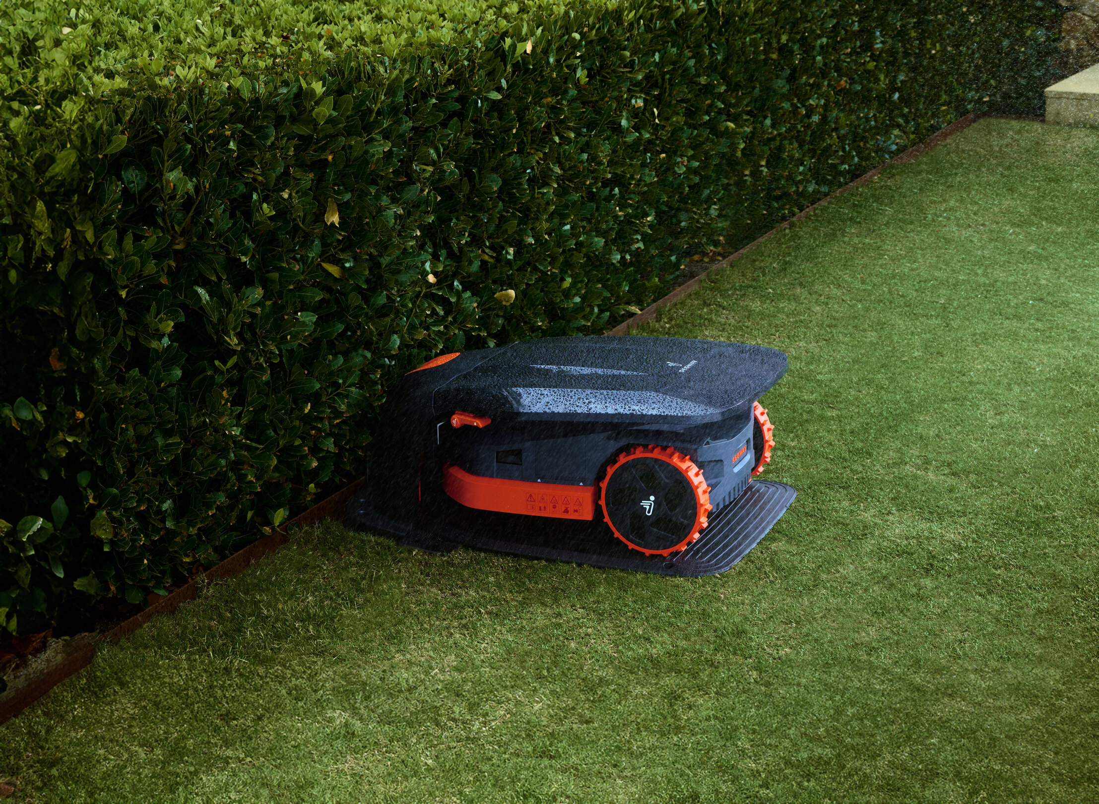 test robots tondeuses modernes bordure massif fleur haie