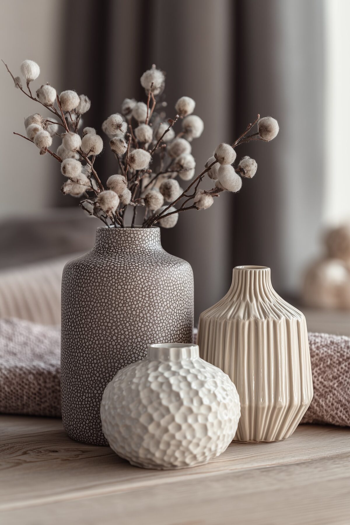 vases textures fleurs séchées décoration douce
