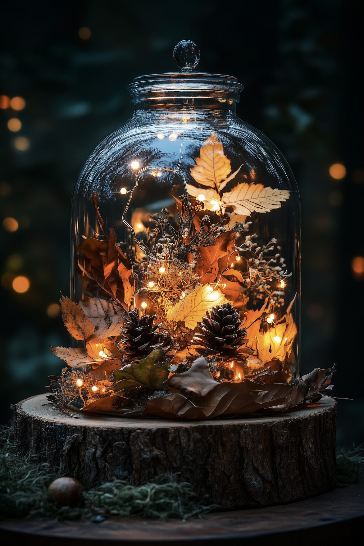 centre table automne diy nature terrarium lumineux