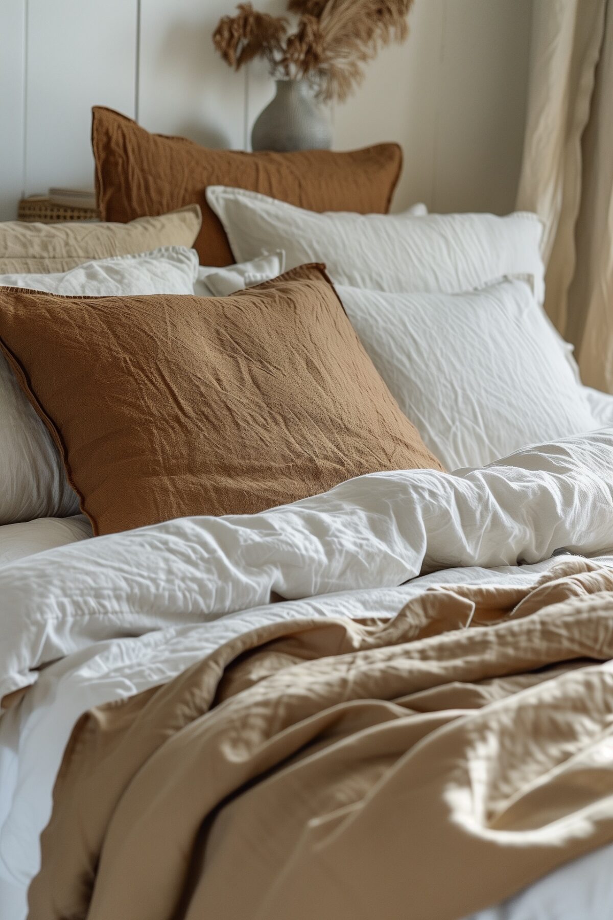 housse couette lin beige ocre terracotta chambre cosy