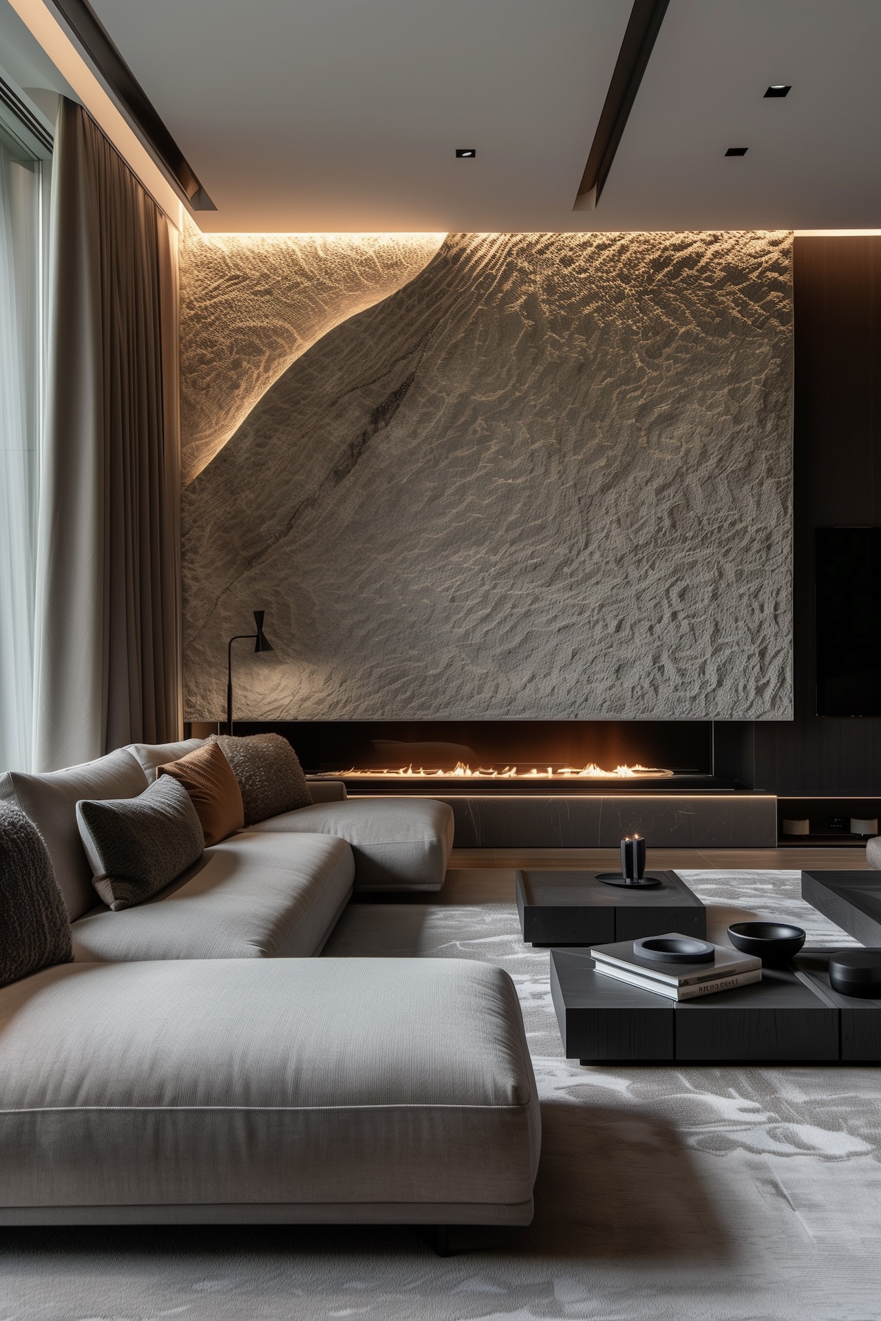 idée séjour entre matériaux brut décoration chaleureuse