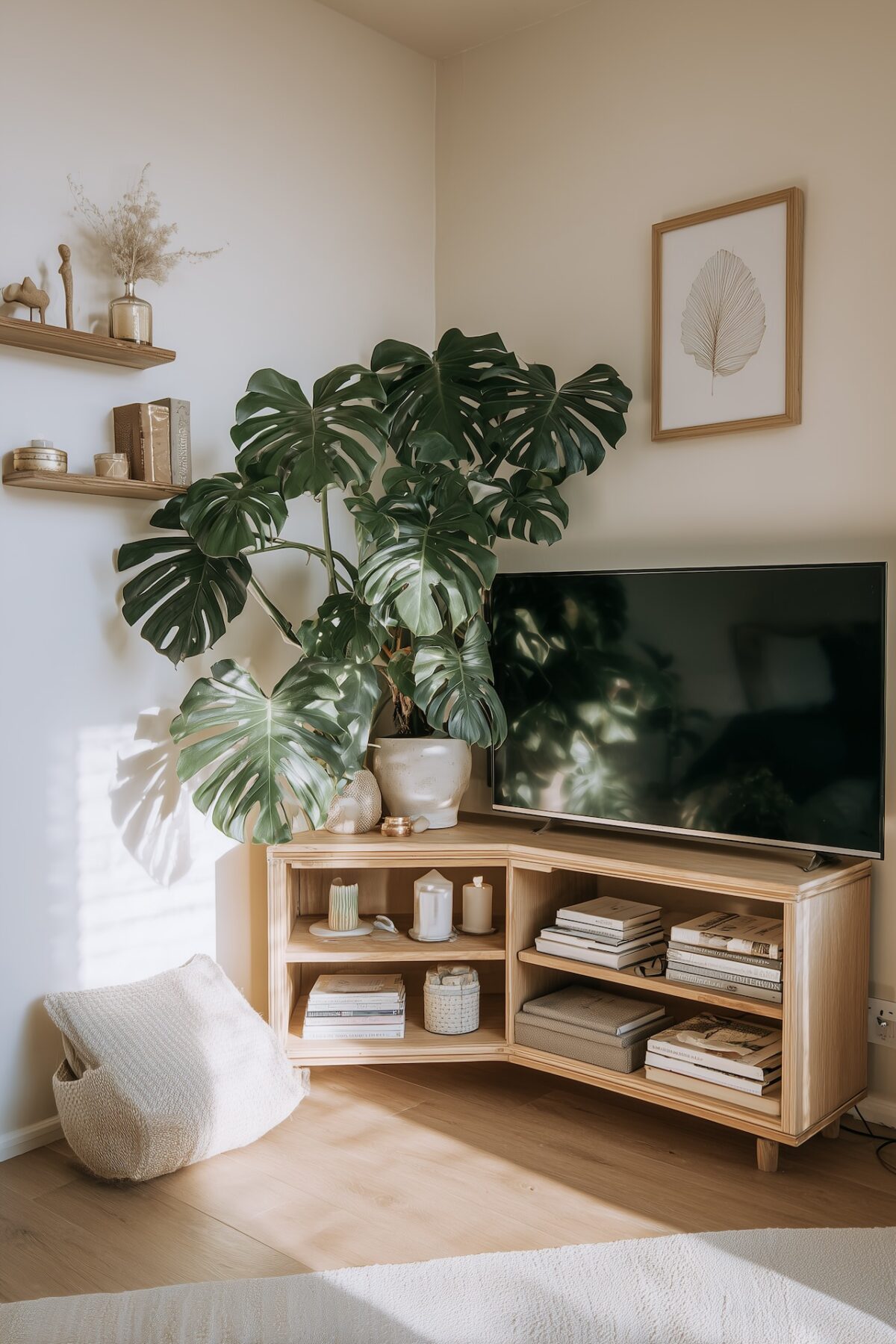 meuble tv angle bois design niches