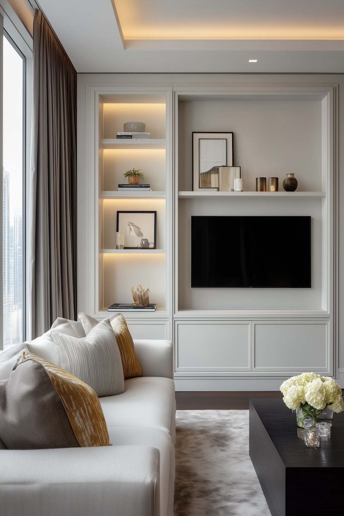 meuble tv niche led cables invisibles salon