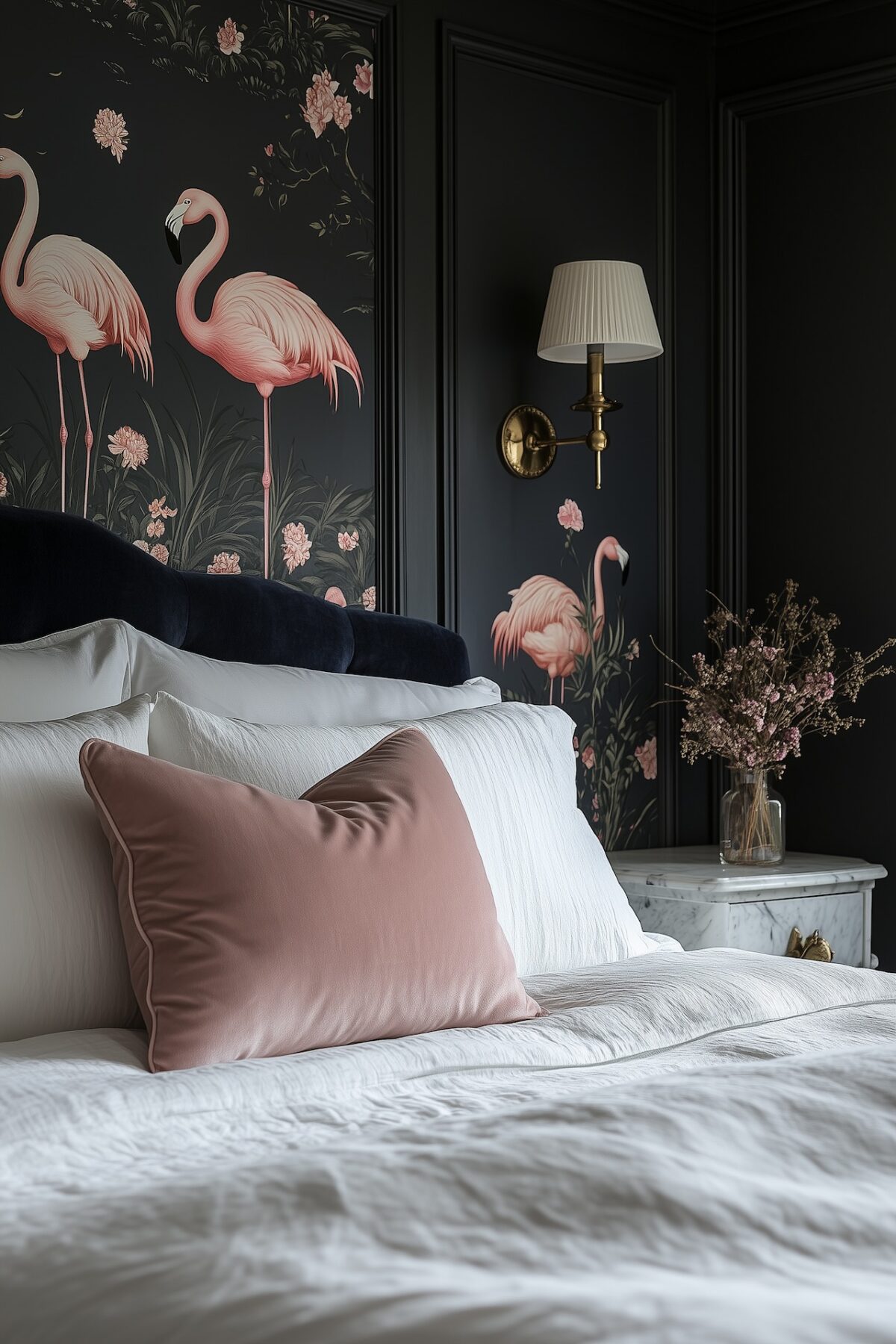 mur peinture fresque aquarelle motifs flamant rose déco