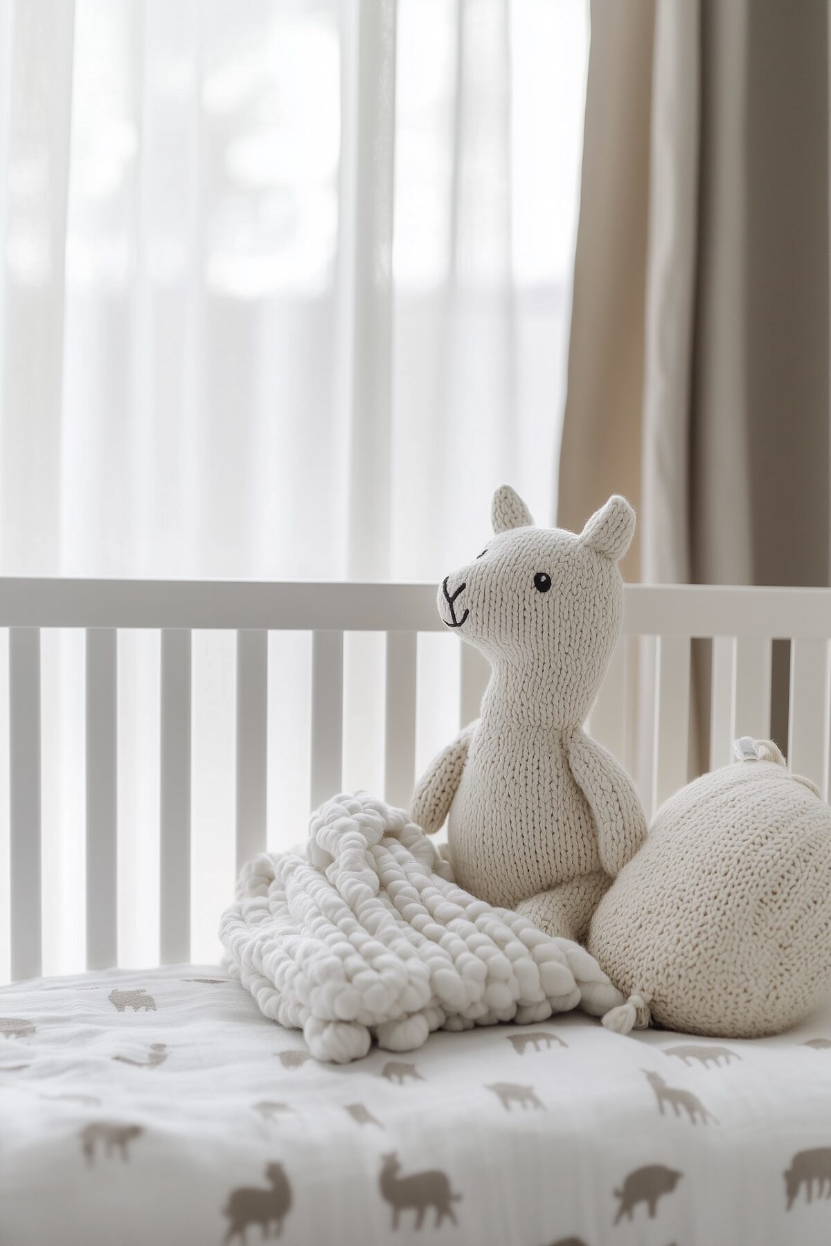 peluche lama tricotée écru berceau drap motif lama crochet patron