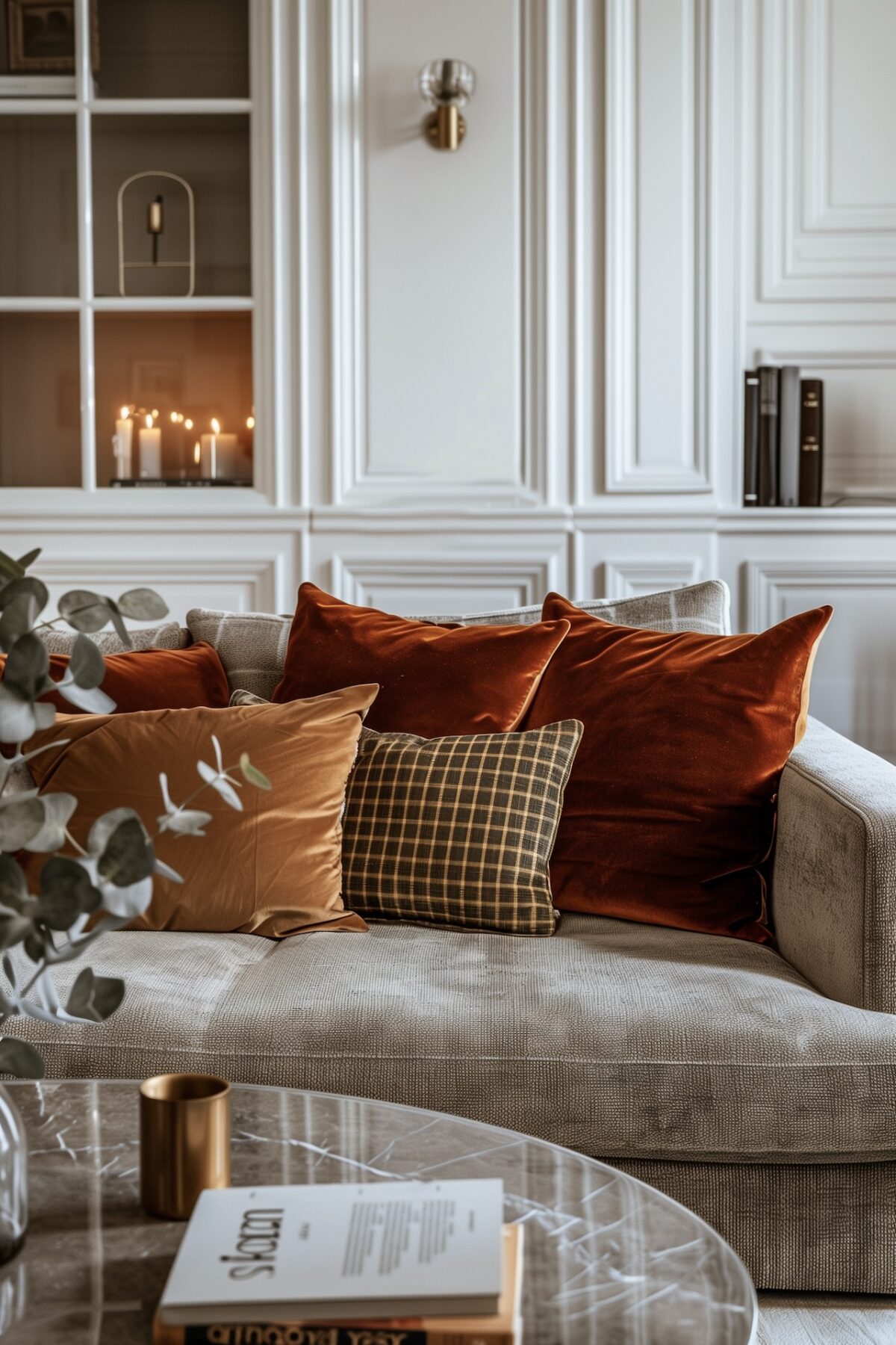 salon automne coussins ocre orange ambiance chaleureuse