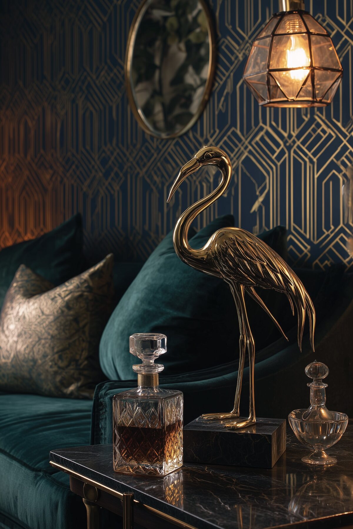 statuette or flamant rose déco art années 30 glamour