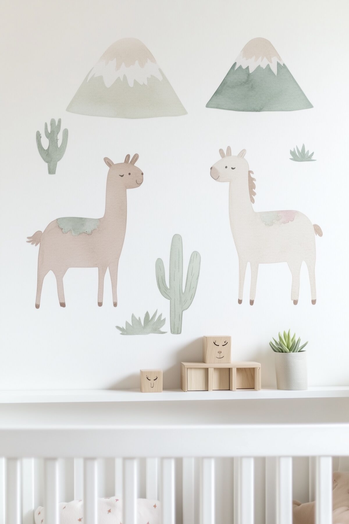stickers muraux lama aquarelle montagnes cactus chambre bébé