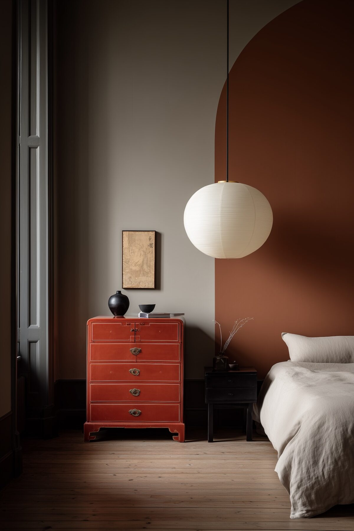 chambre déco néo mémoire commode vintage terracotta moderne