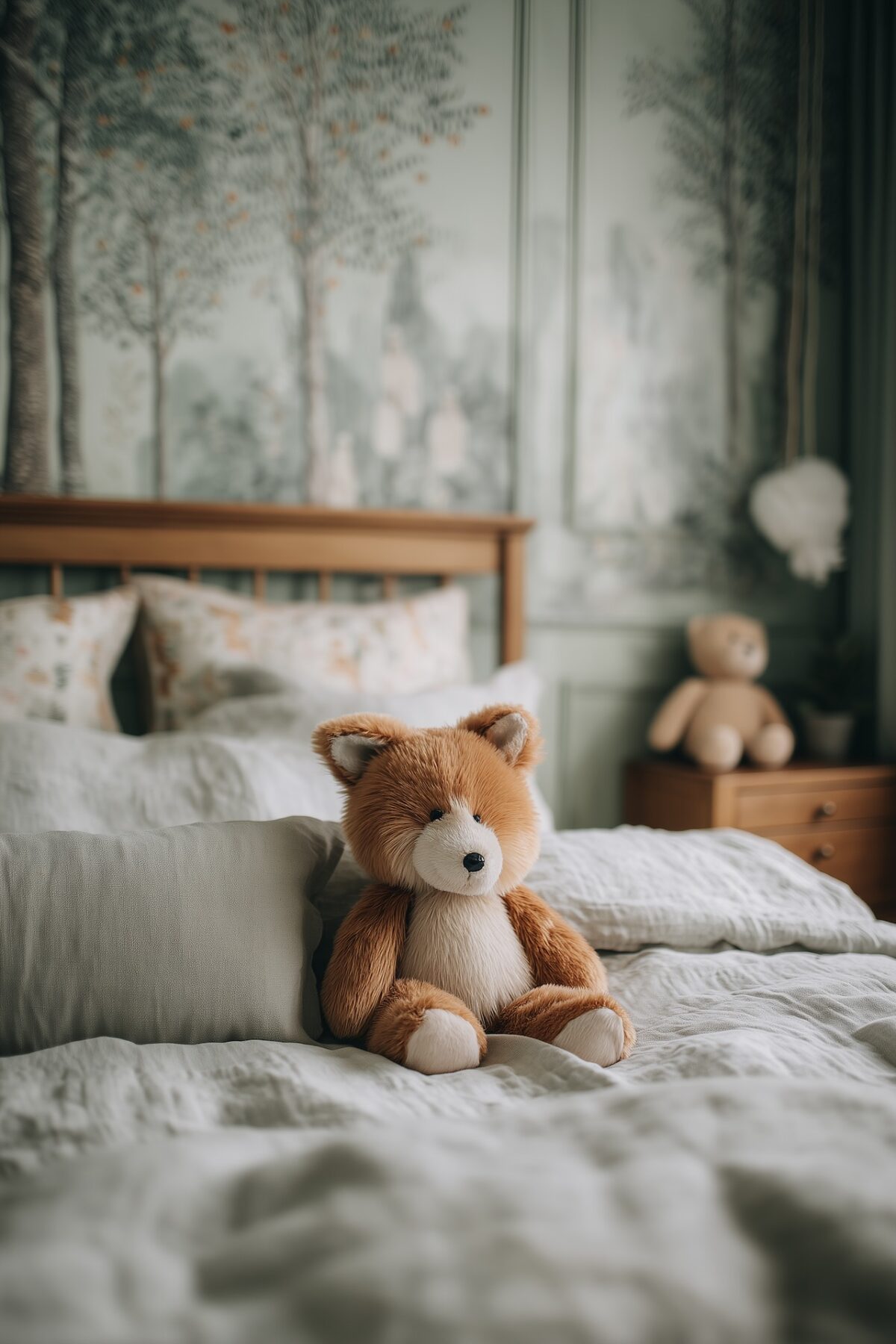 chambre enfant thème forêt vert sauge renard