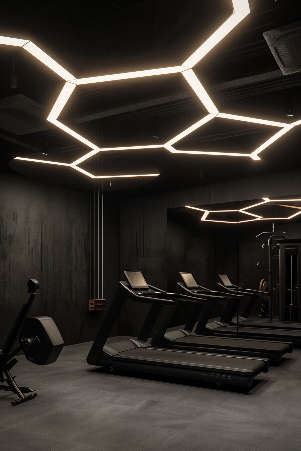 home gym garage lumière led géométrique fitness