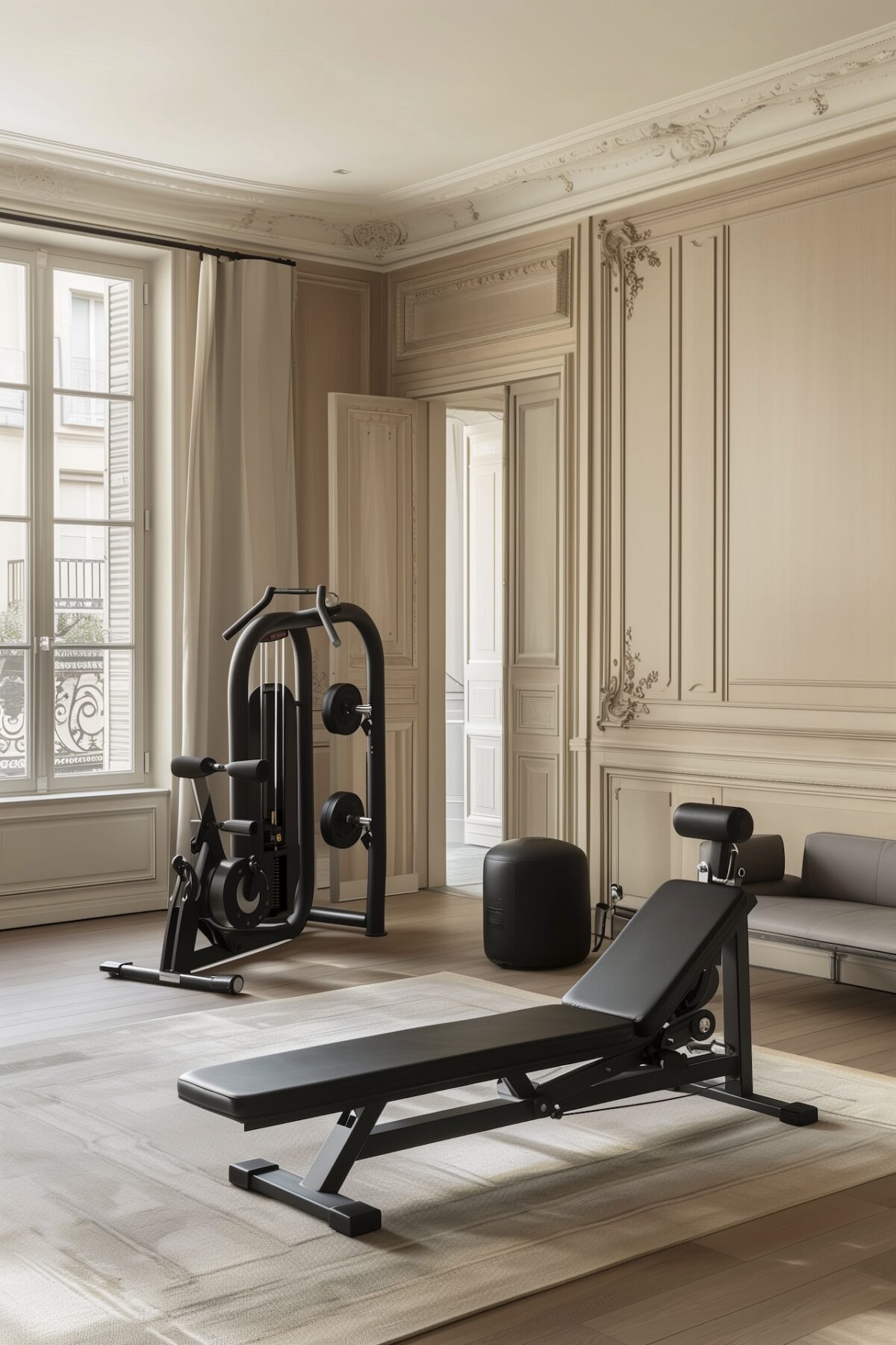 salle sport appartement haussmannien design fitness chic