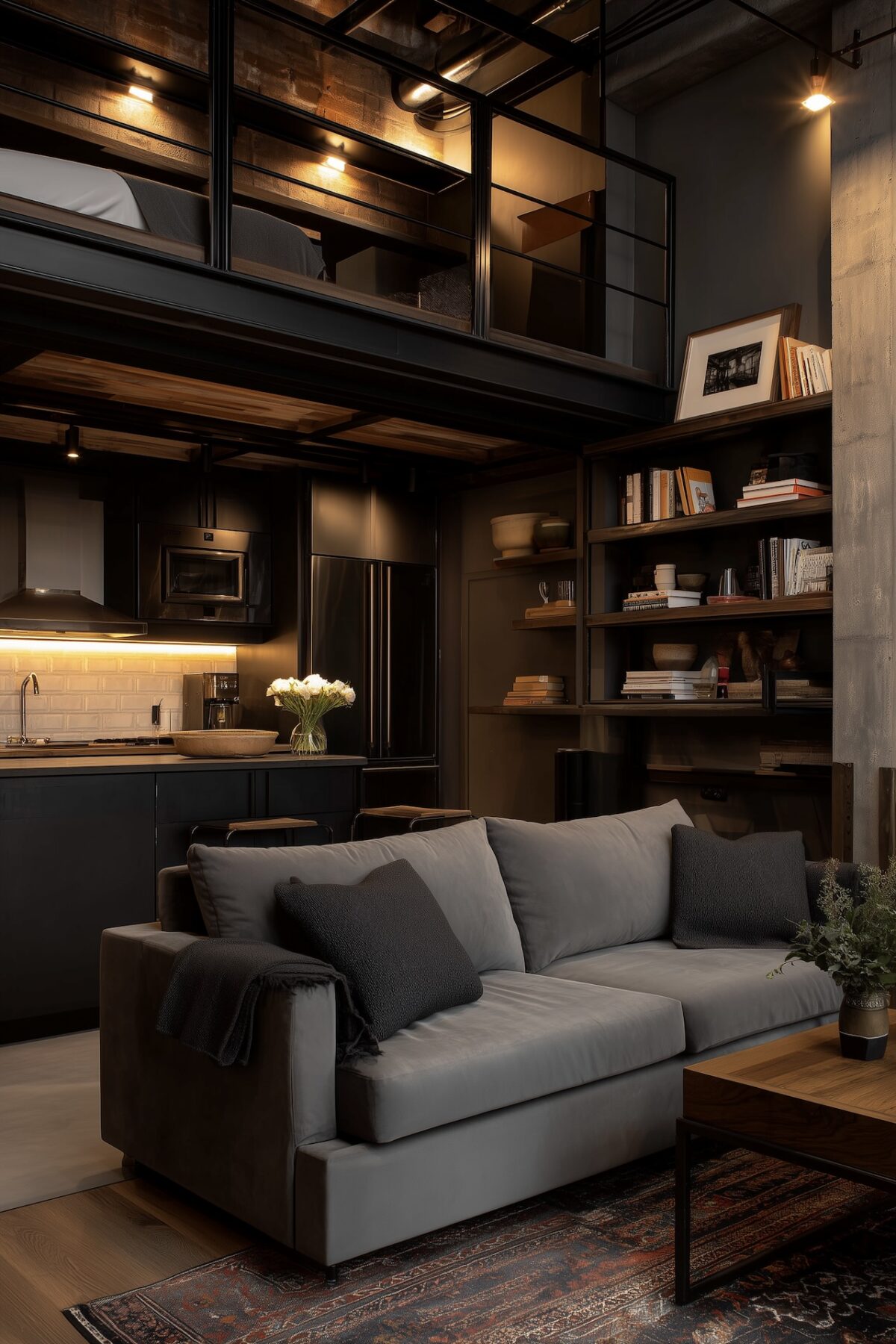 studio style industriel petit espace mezzanine loft
