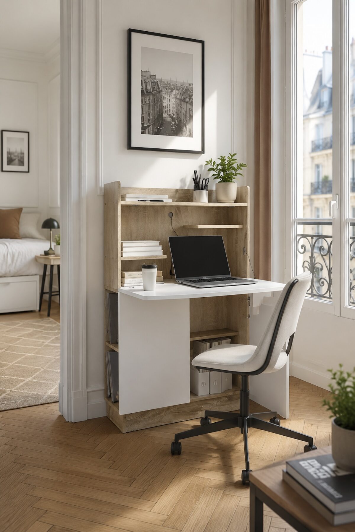 secrétaire bureau gain de place avec rangement pas cher