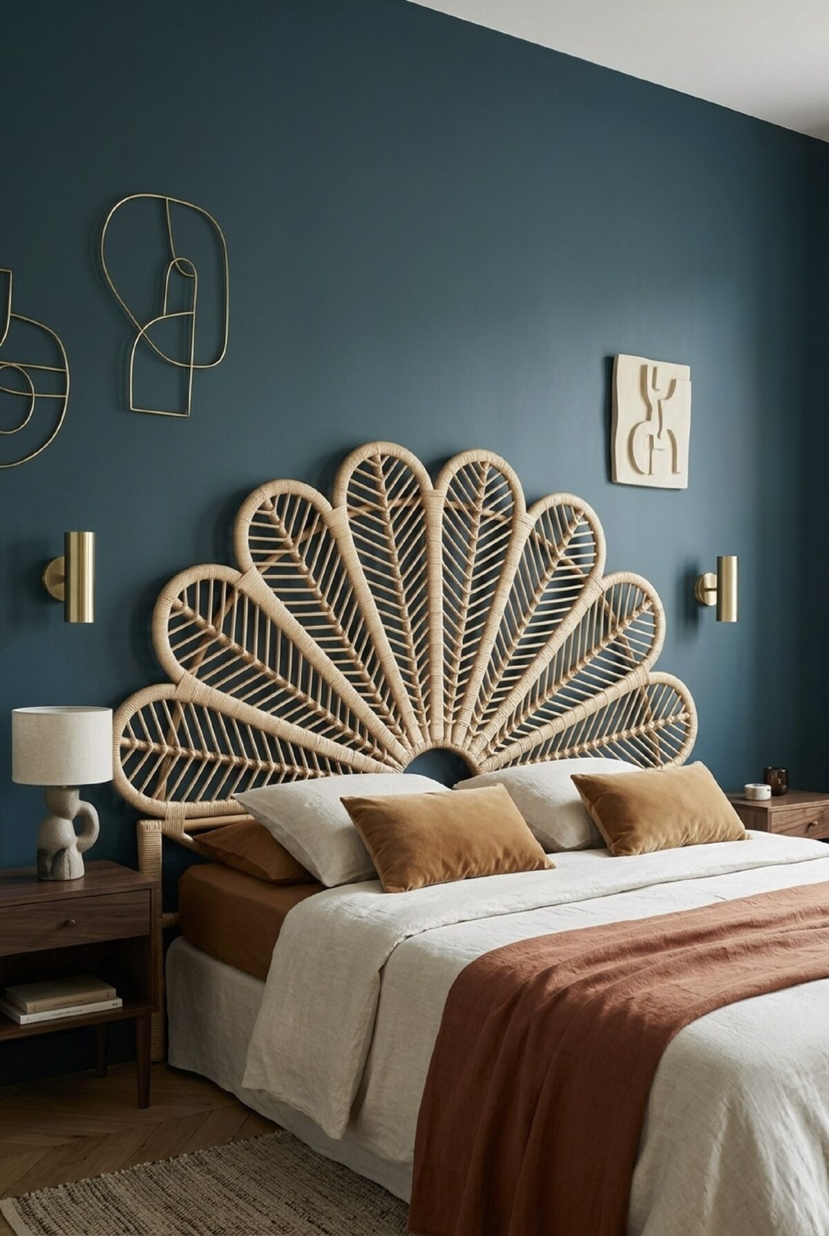 chambre mur hague blue foncé tête lit design fleur pas chère