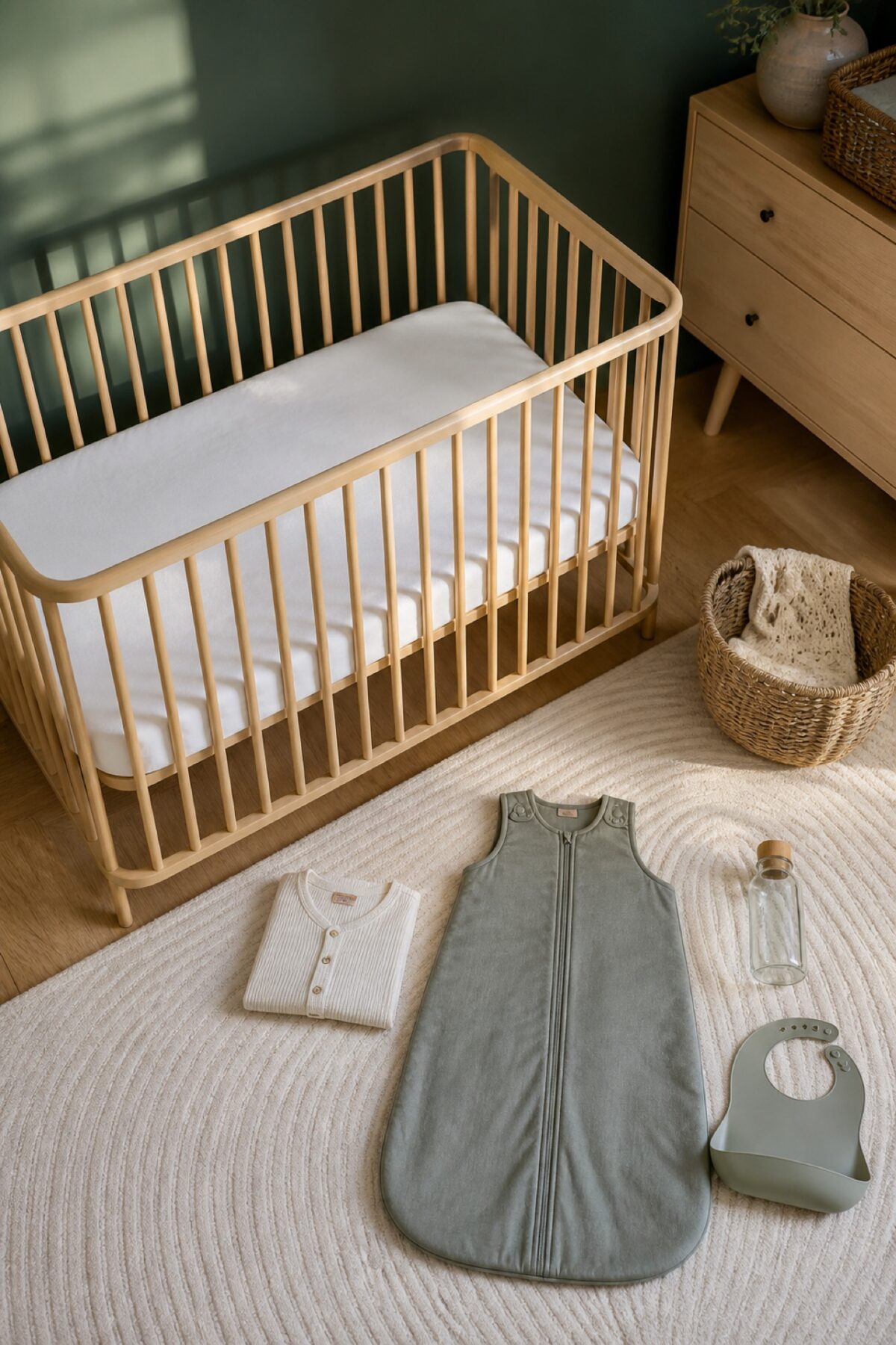 Chambre de bébé préparée avec quelques essentiels