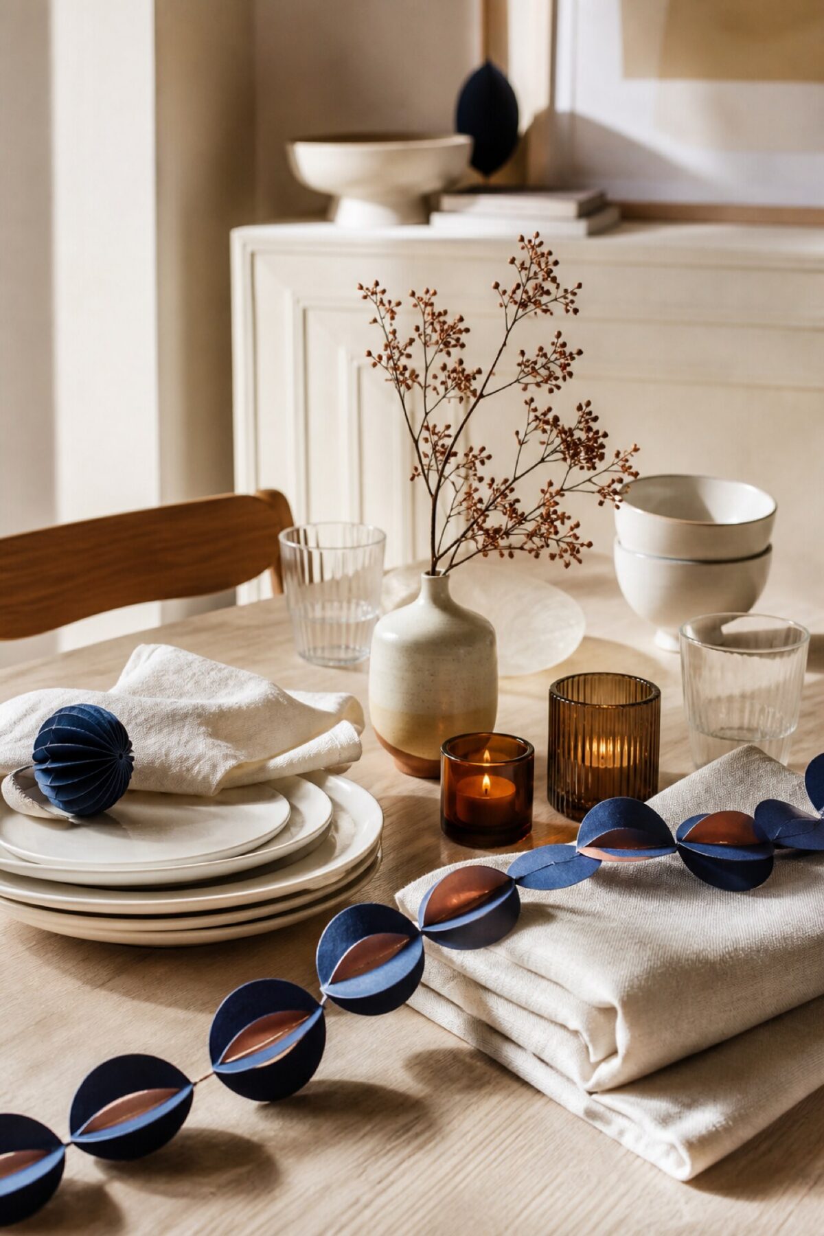 Vaisselle, linge de table et guirlande réutilisables pour une décoration d’anniversaire