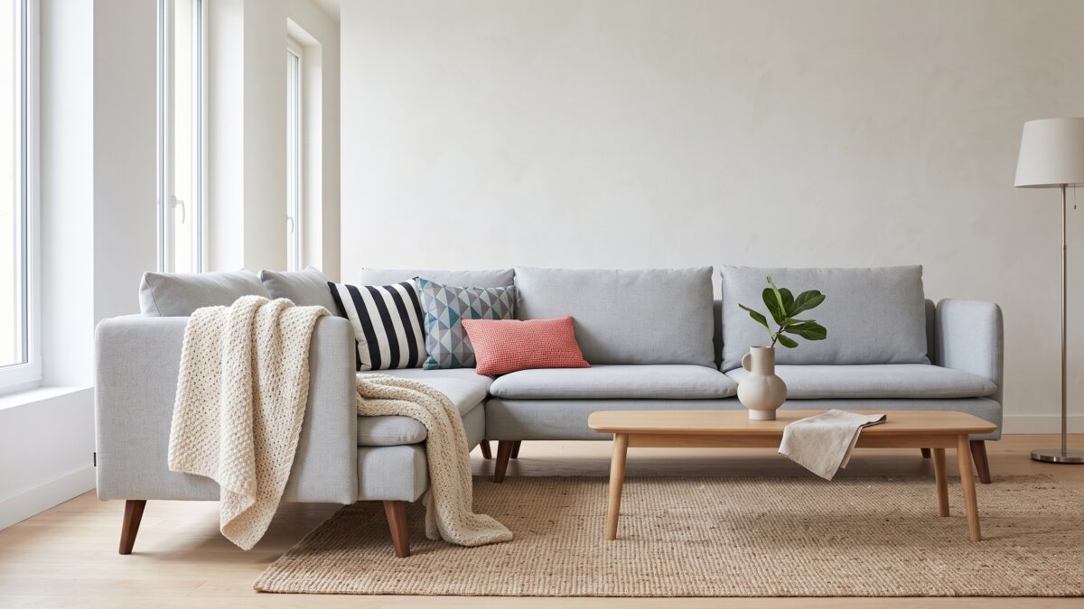 Canapé IKEA personnalisé dans un salon contemporain
