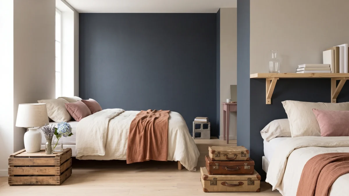 Chambre décorée avec plusieurs idées de tables de nuit DIY