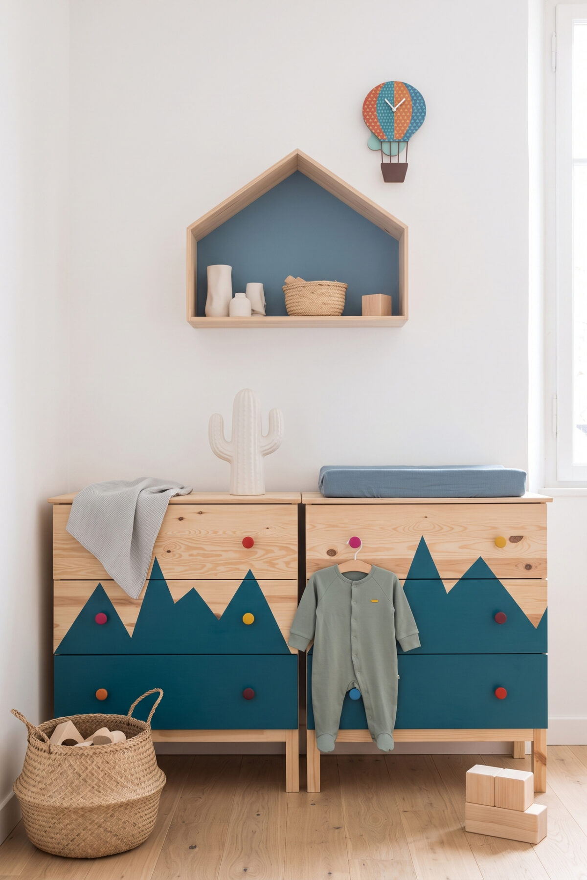 Commode IKEA customisée avec motifs géométriques pastel