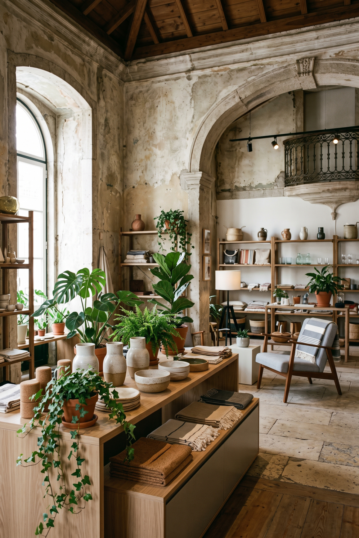 concept store lisboète dans un bâtiment ancien avec artisanat portugais et mobilier contemporain