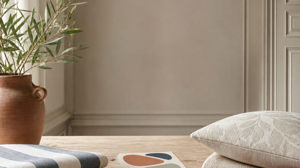 Échantillons de tissus aux motifs rayés, floraux, à carreaux et ikat sur une table en bois