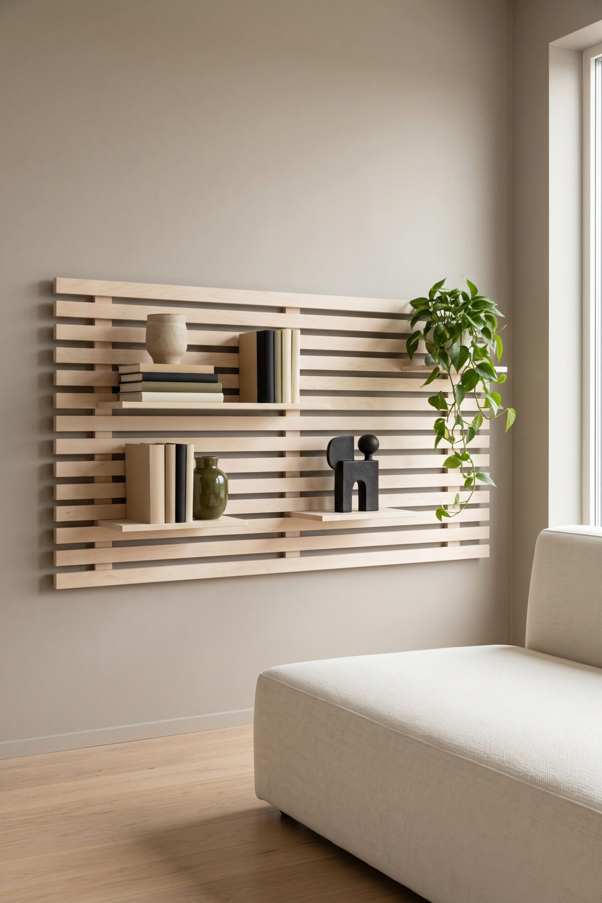Étagères murales décoratives créées avec une tête de lit IKEA MANDAL