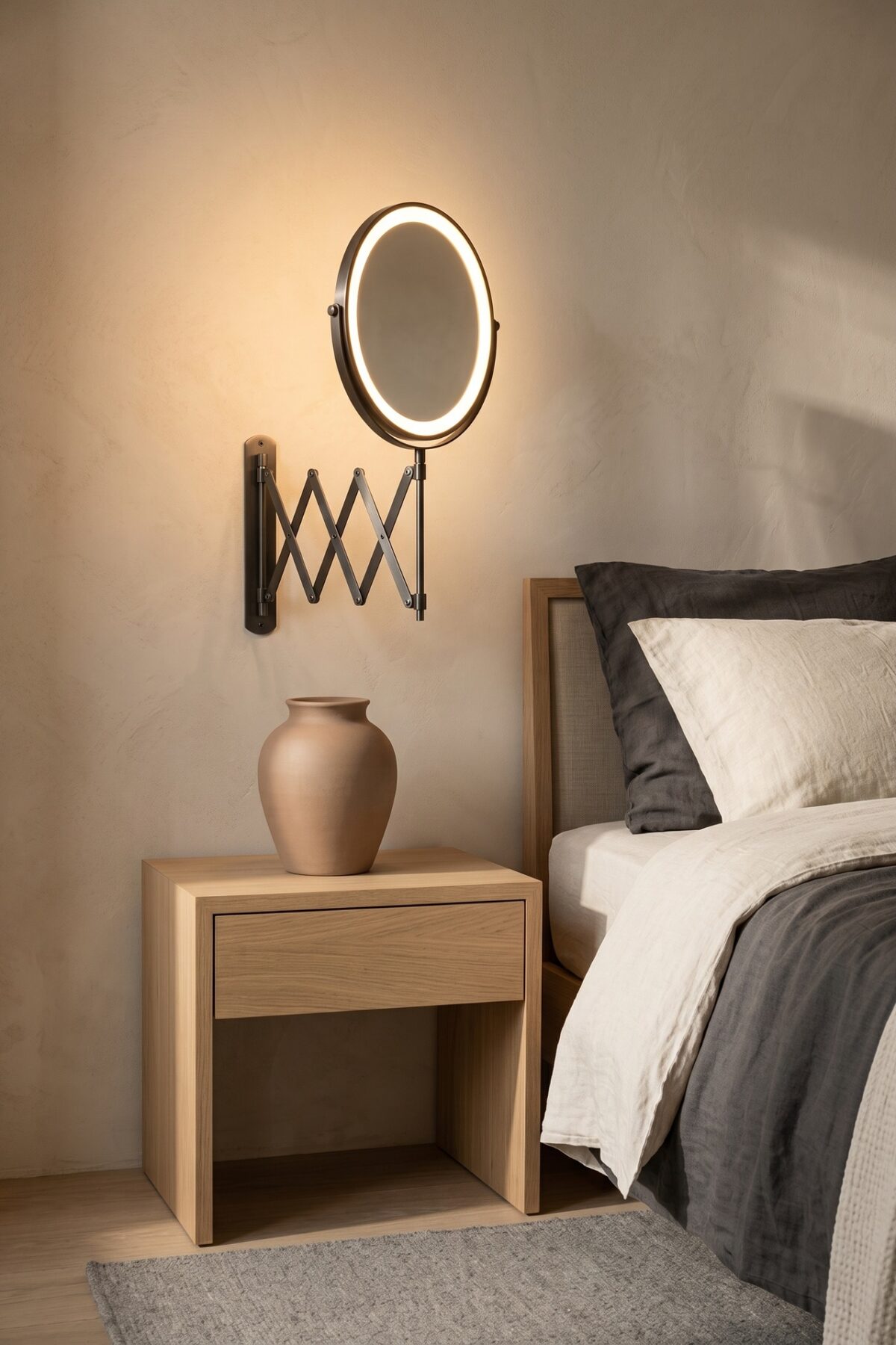 Miroir IKEA transformé en lampe de chevet à bras articulé