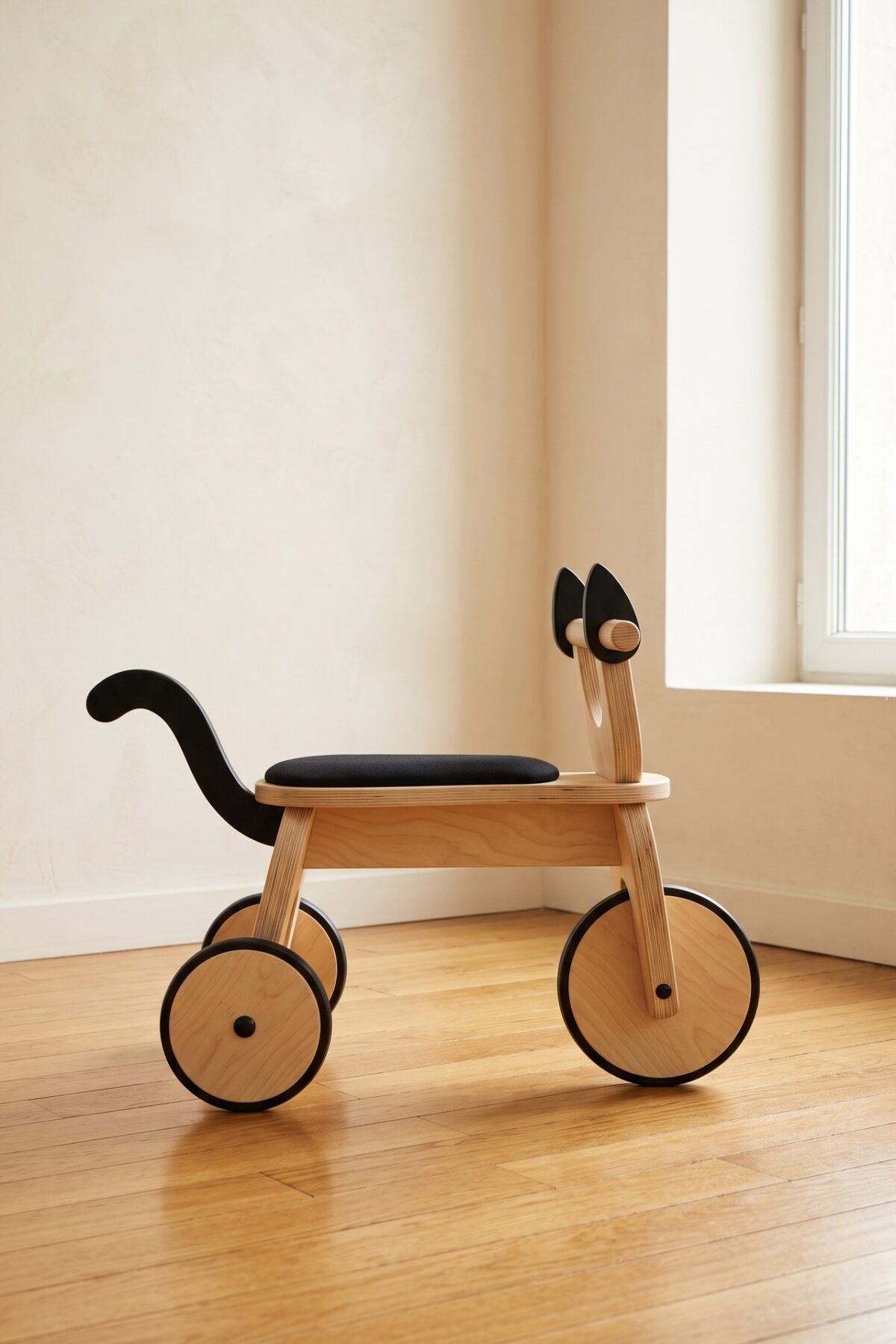 Jouet en bois en forme de chat créé avec un tabouret Frosta IKEA