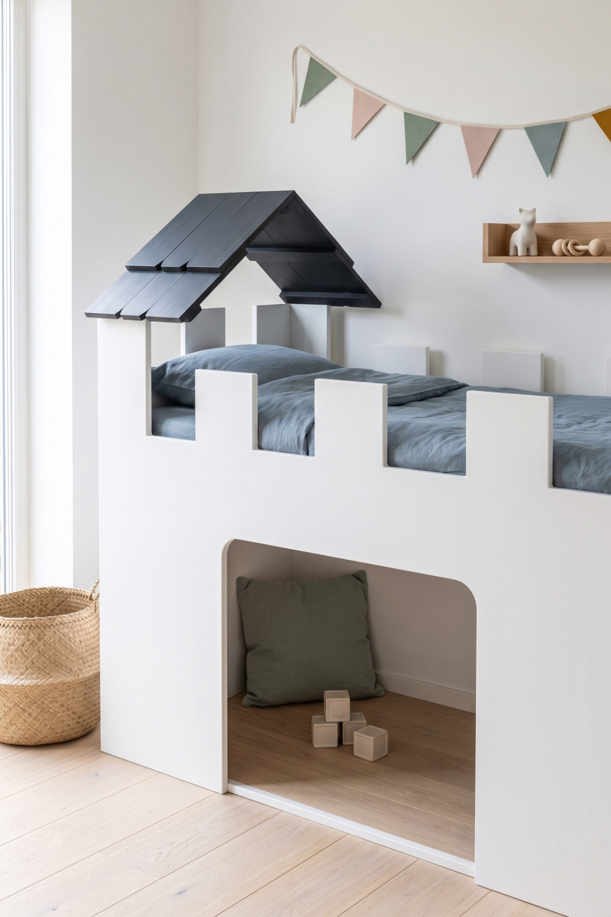 Lit IKEA enfant customisé en château avec toit