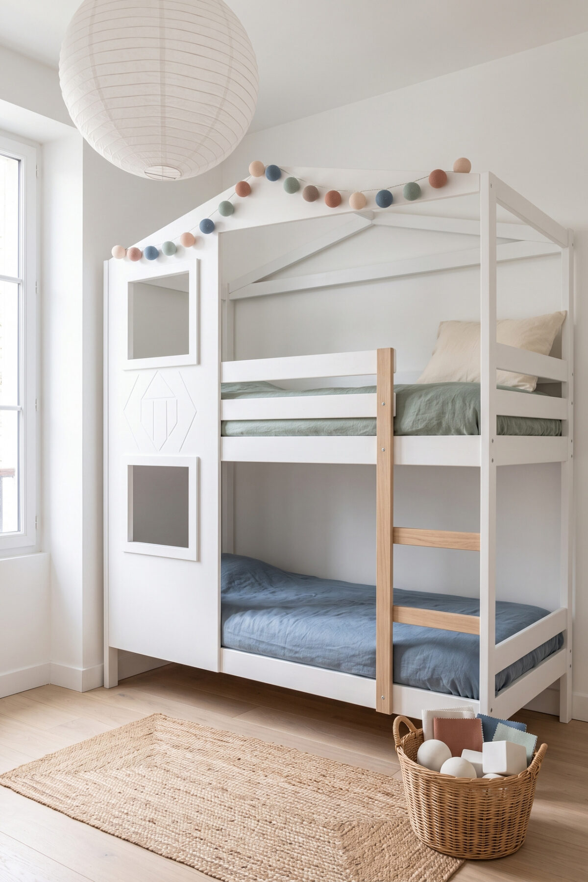 Lit superposé IKEA customisé en forme de maison