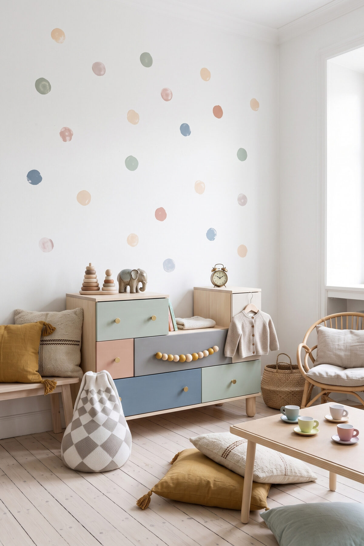 Meuble IKEA customisé dans une salle de jeux colorée