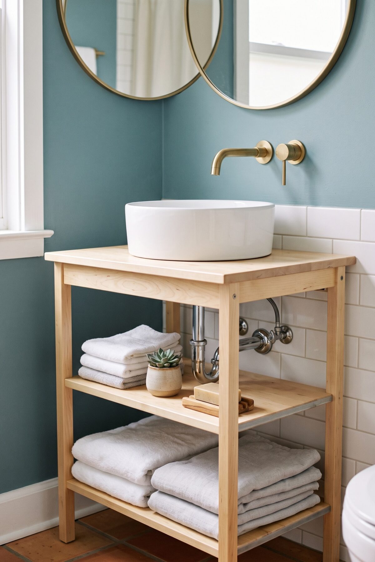 Meuble vasque salle de bain desserte en bois clair