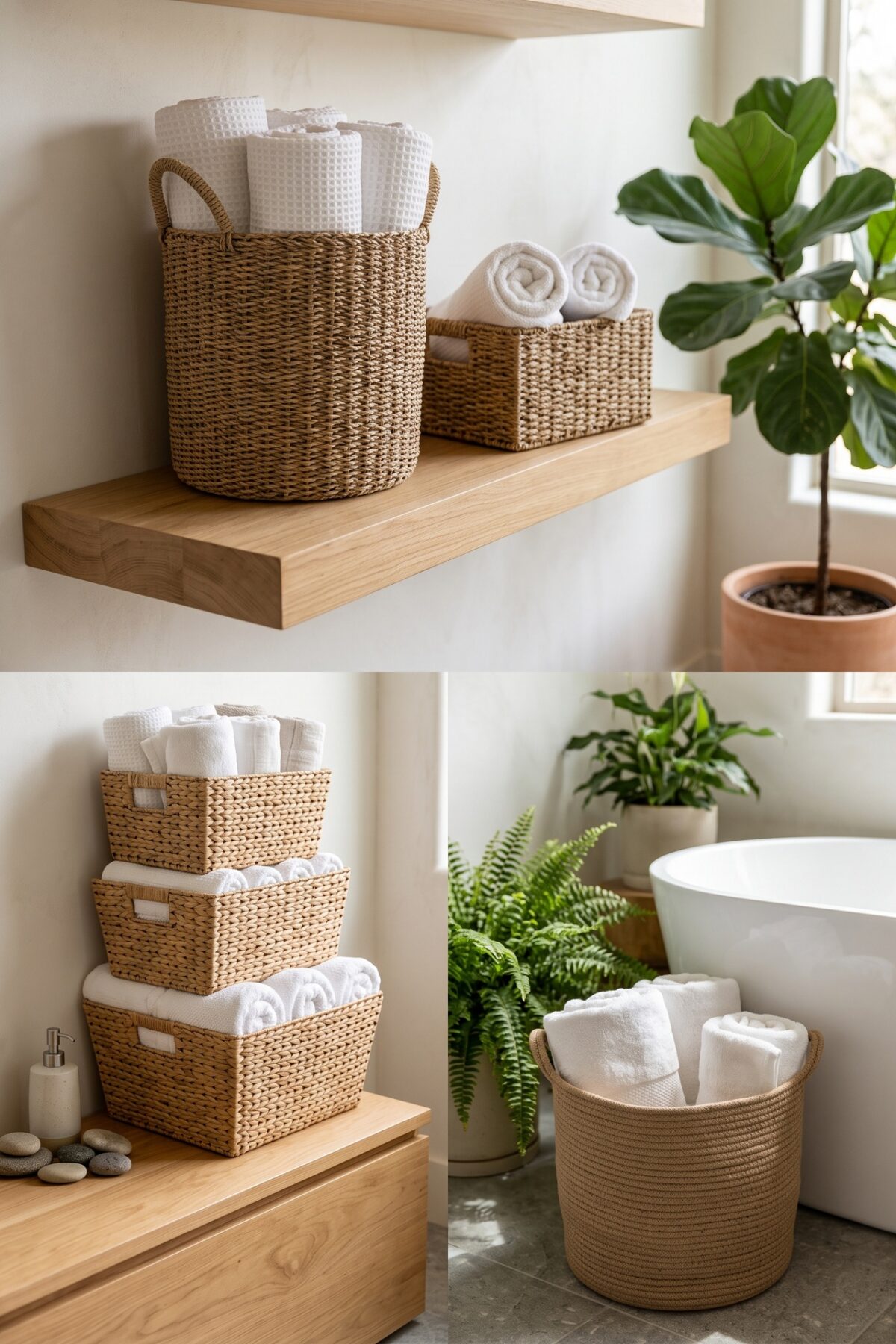 Paniers verticaux rangement serviettes salle de bain