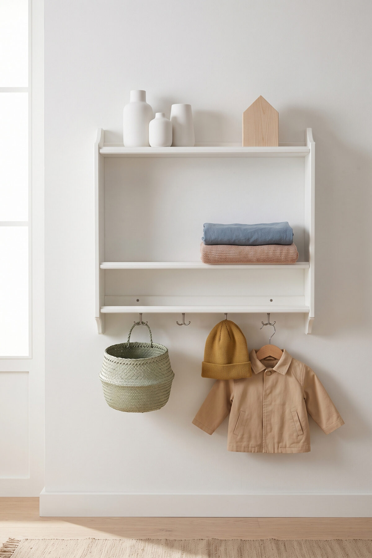 Petit rangement mural IKEA avec étagère et patères pour enfant