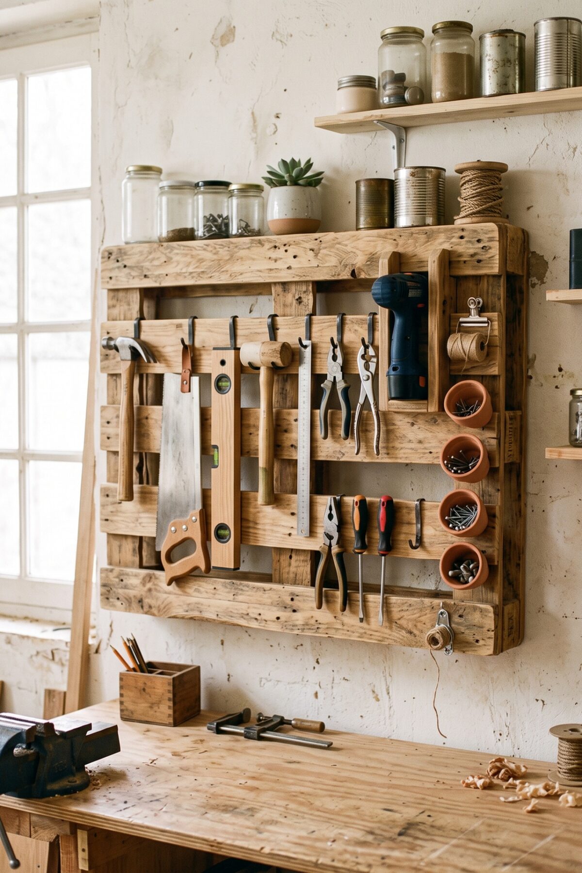 rangement mural pour outils fabriqué avec une palette