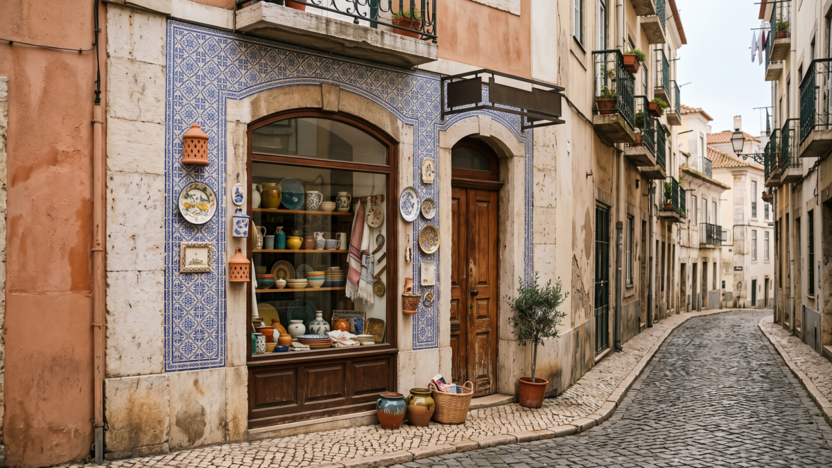 rue de Lisbonne avec boutique de céramiques et objets pour la maison