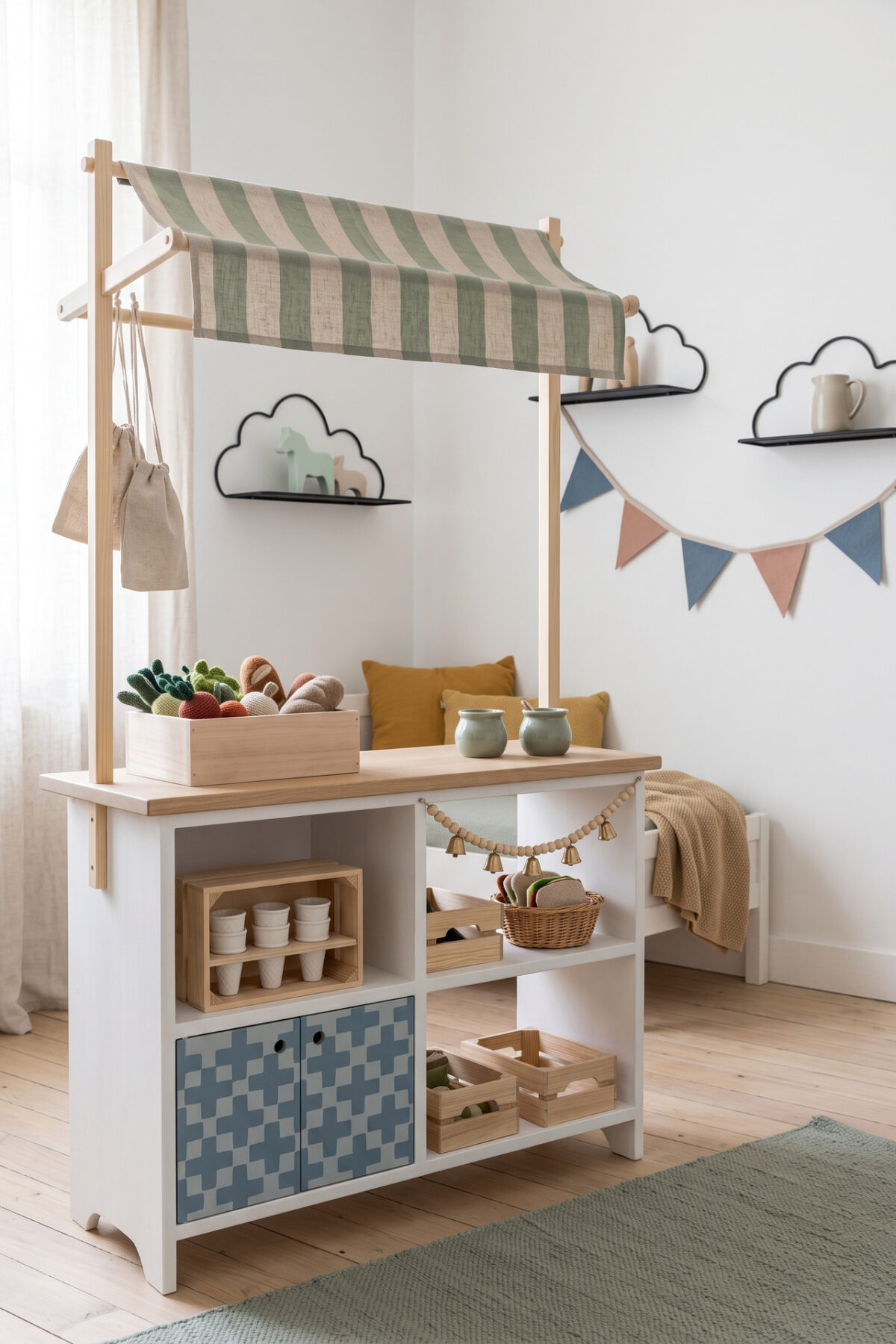 Stand de marchand IKEA avec auvent rayé pour enfant