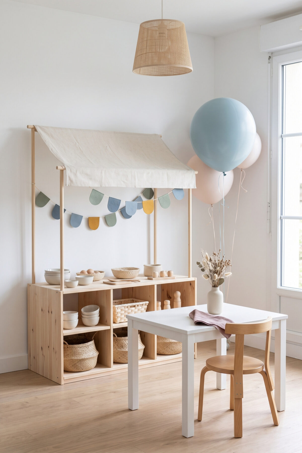 Stand de marchand IKEA customisé dans une salle de jeux
