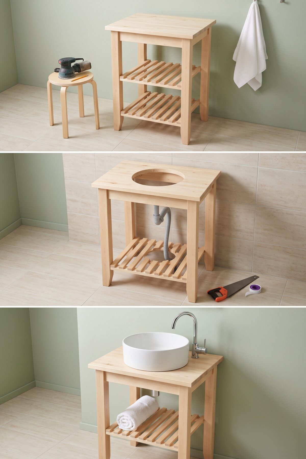 Tutoriel meuble vasque desserte BEKVÄM en bois de bouleau