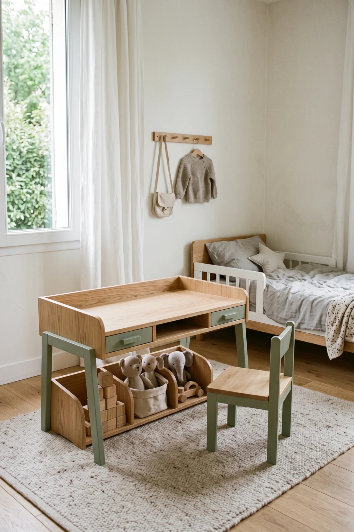 bureau enfant évolutif en bois dans une chambre contemporaine